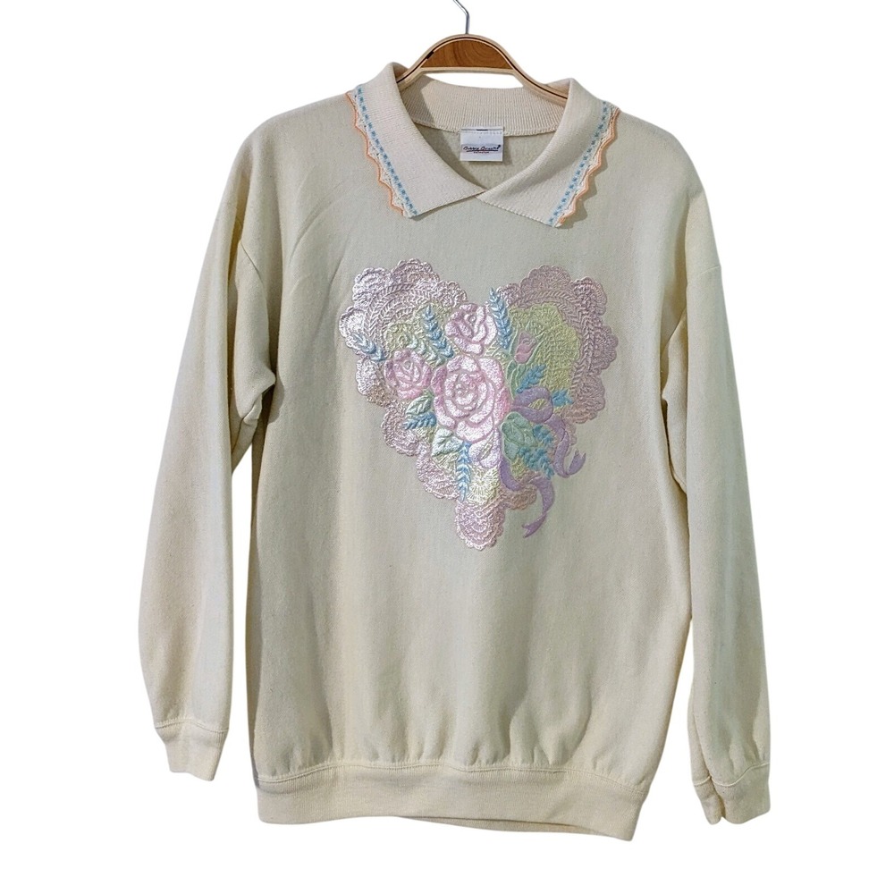 Vintage Bobbi Brooks‎ Sweatshirt Women's Medium Heart Scalloped Collar